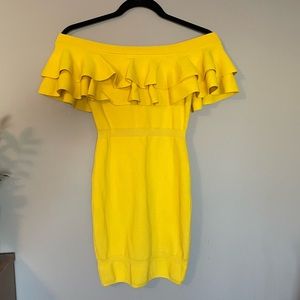 Body Con Ruffle Dress Yellow